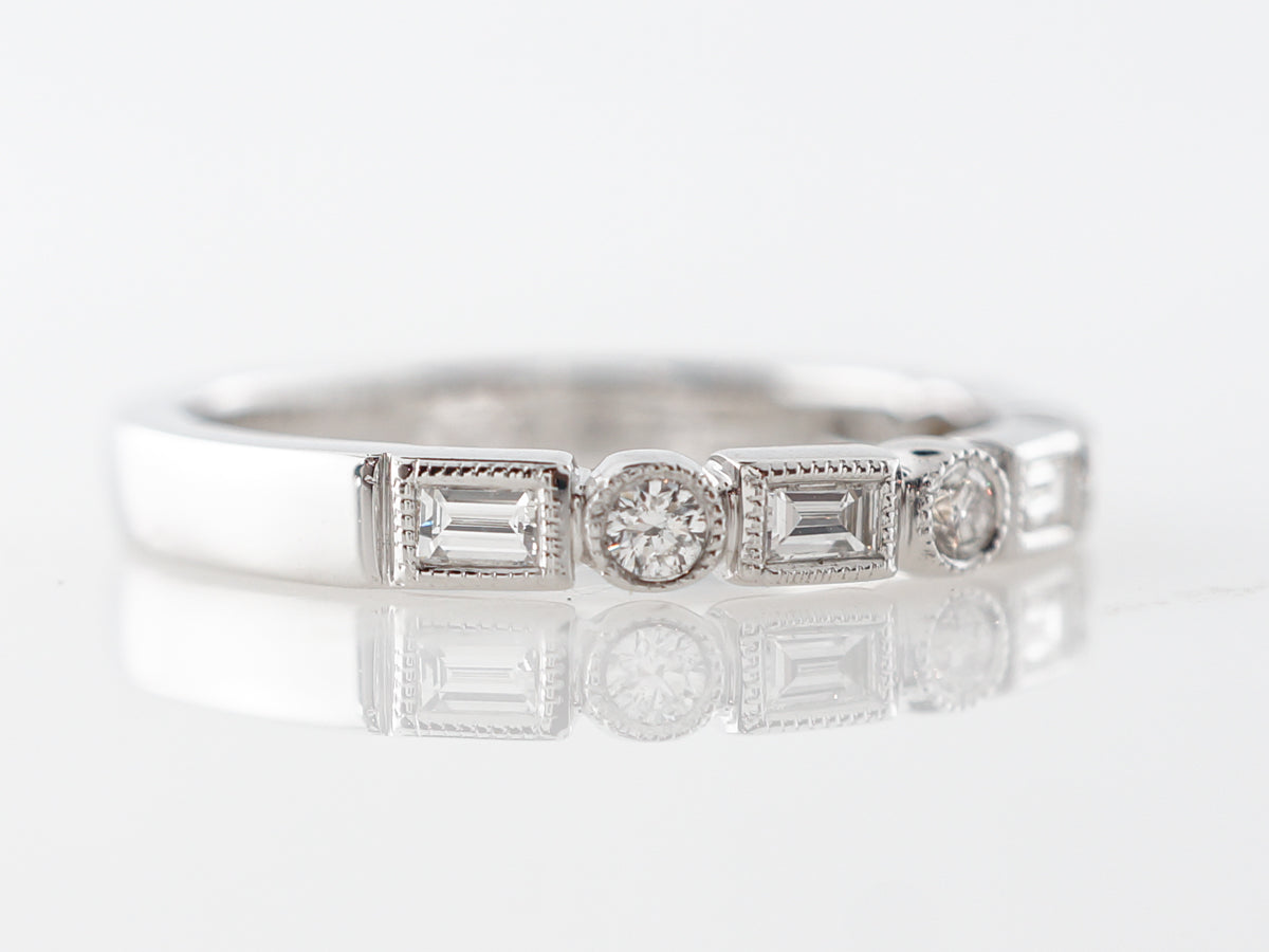 Round & Baguette Cut Diamond Wedding Band in 14k White Gold