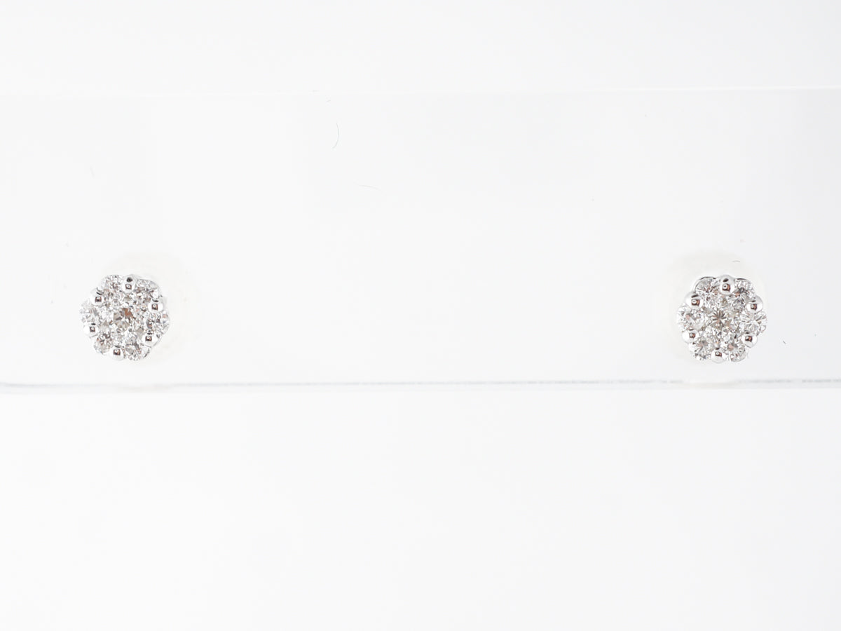 Round Brilliant Diamond Cluster Stud Earrings in 14k White Gold