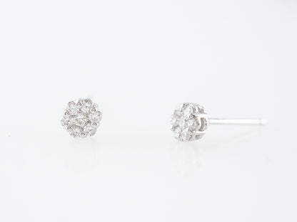Round Brilliant Diamond Cluster Stud Earrings in 14k White Gold