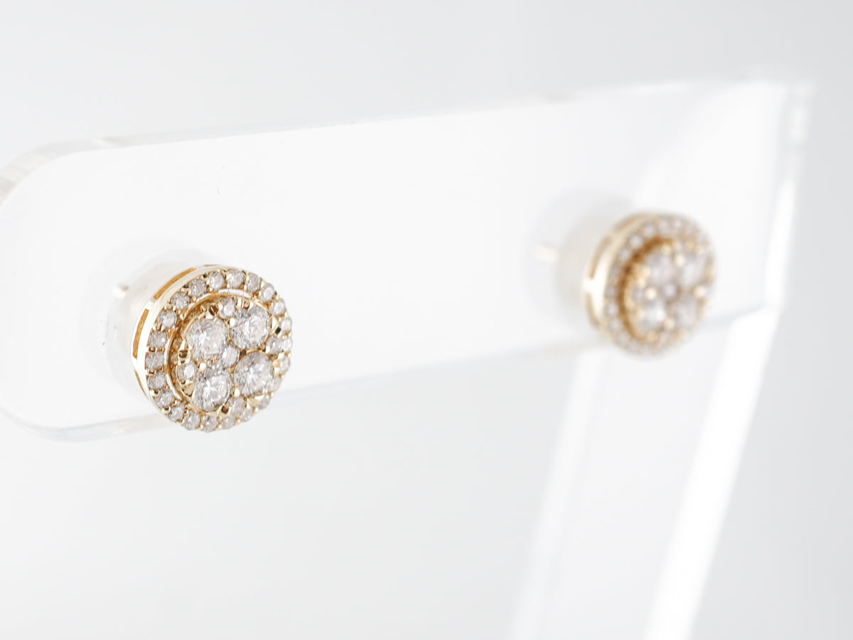 Round Brilliant Diamond Cluster Stud Earrings in 14k Yellow Gold