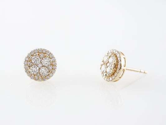 Round Brilliant Diamond Cluster Stud Earrings in 14k Yellow Gold