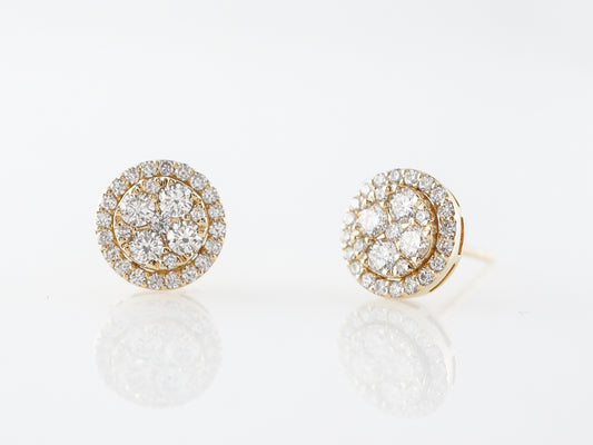 Round Brilliant Diamond Cluster Stud Earrings in 14k Yellow Gold