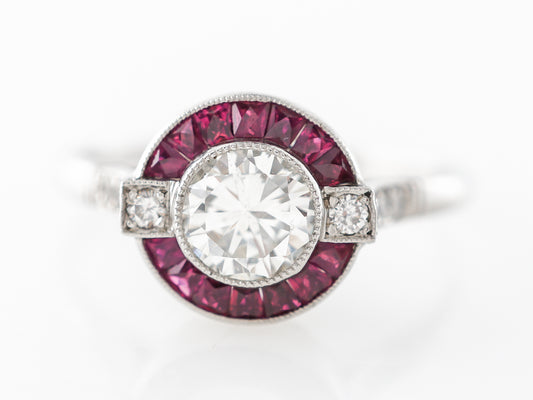 Round Brilliant Diamond & Ruby Halo Engagement Ring