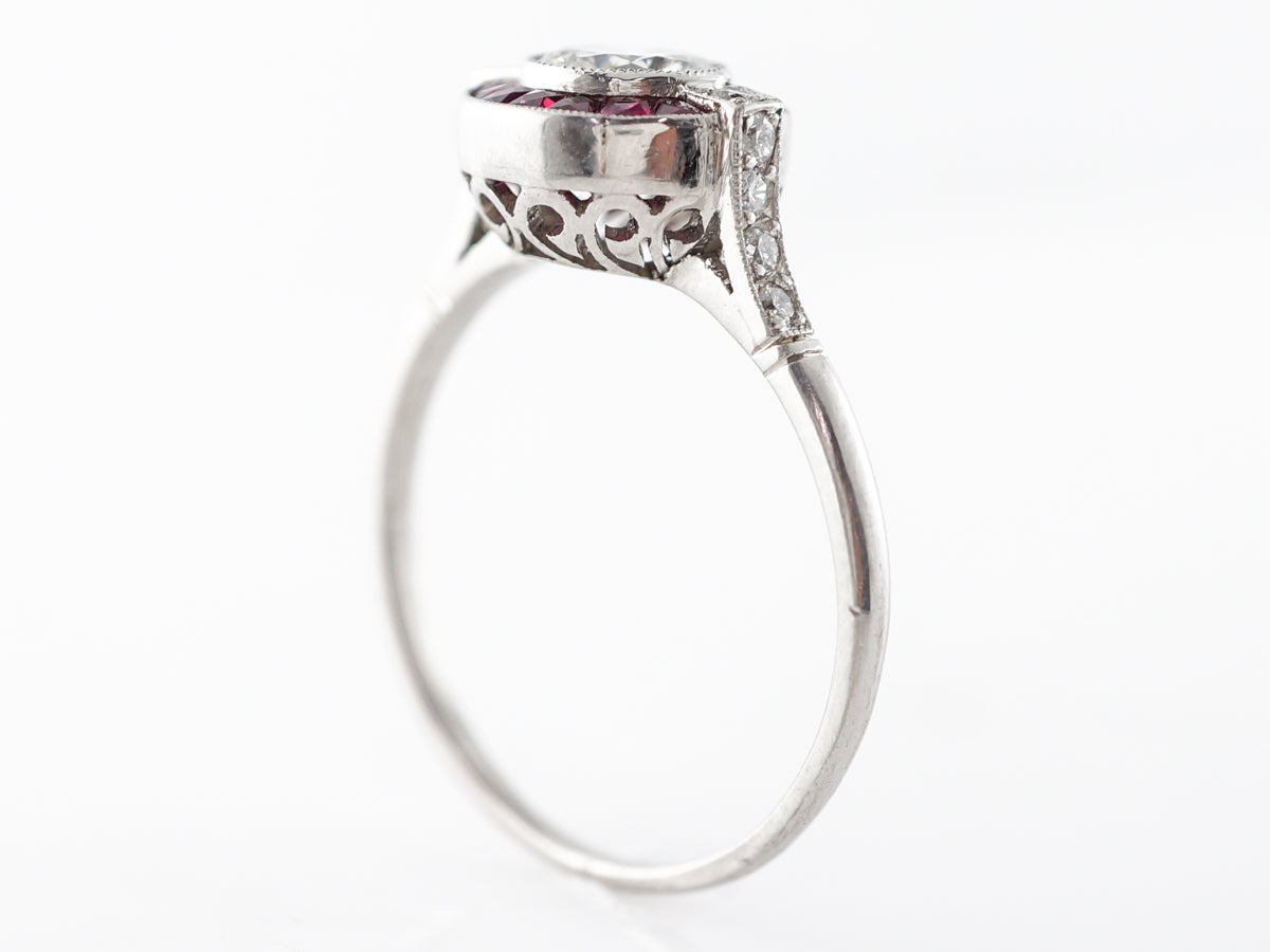 Round Brilliant Diamond & Ruby Halo Engagement Ring