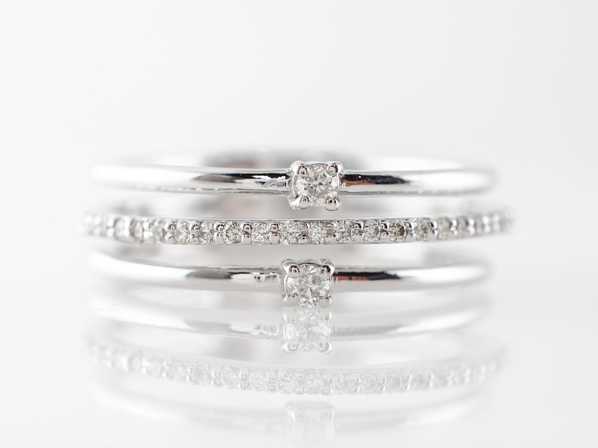 Triple Stacking Ring w/ Diamonds in 14k White Gold