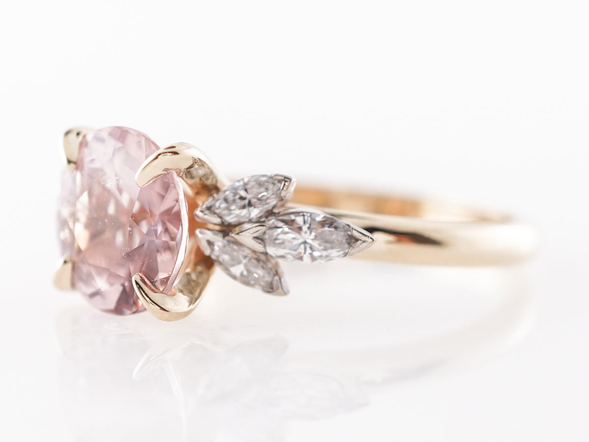 Peach Sapphire Engagement Ring w/ Diamonds in White Gold
