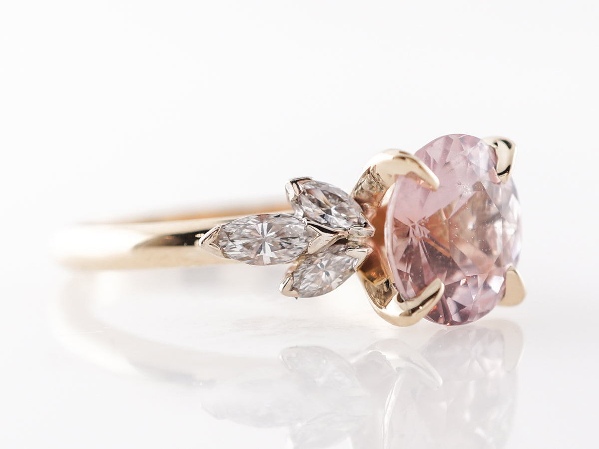 Peach Sapphire Engagement Ring w/ Diamonds in White Gold