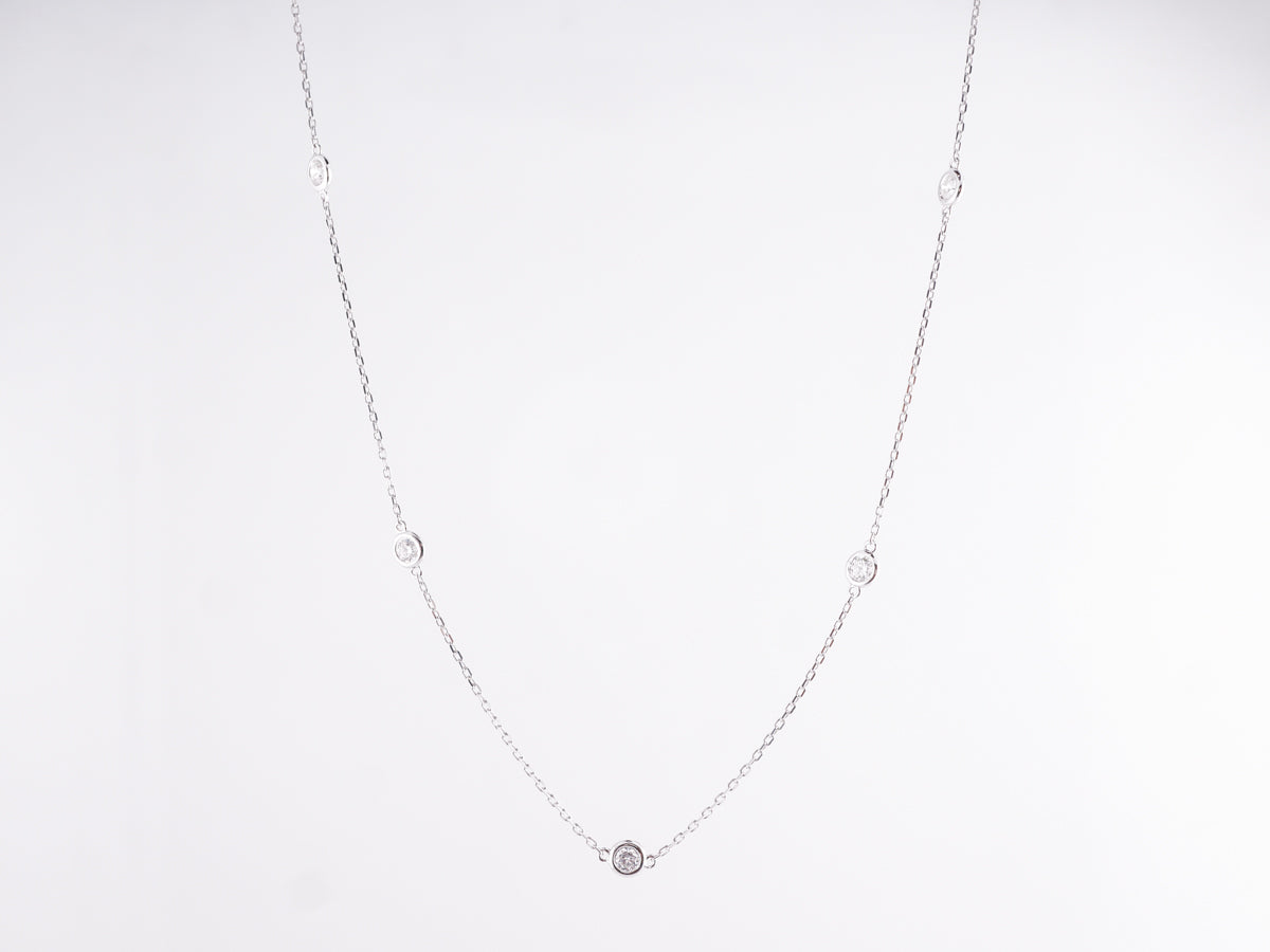 Round Cut Bezel Diamond Necklace in 14K White Gold
