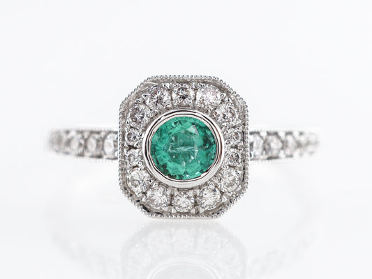 Round Emerald & Diamond Right Hand Ring in 18k