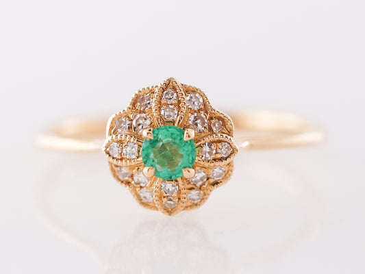 Emerald & Diamond Ring w/ Milgrain in 18k Yellow Gold