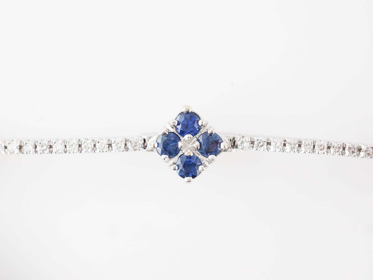Diamond & Sapphire Line Bracelet in 18k White Gold