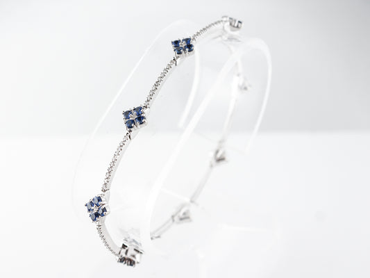 Diamond & Sapphire Line Bracelet in 18k White Gold