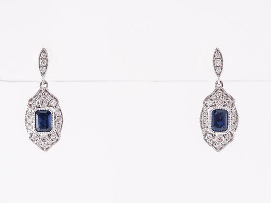 Art Deco Style Earrings w/ Sapphires & Diamonds