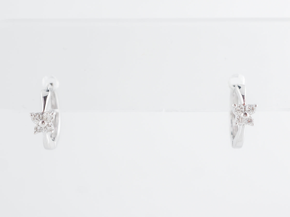 Small Diamond Cluster Hoop Earrings in 14k White Gold