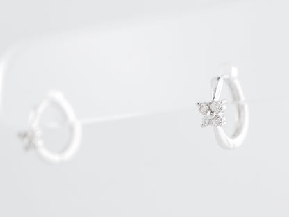 Small Diamond Cluster Hoop Earrings in 14k White Gold