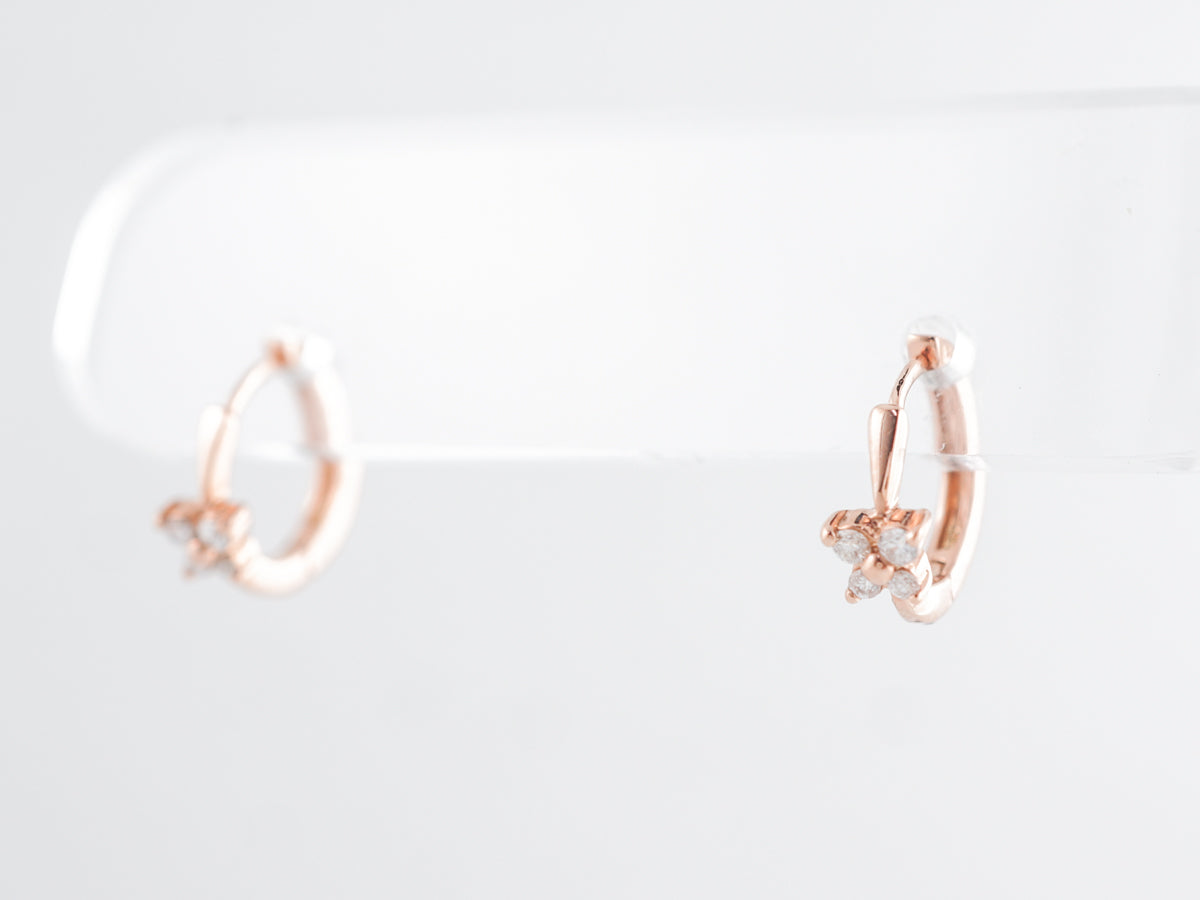 Small Hoop Diamond Earrings in 14k Rose Gold