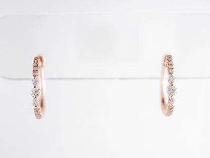 Petite Hoop Earrings w/ Round Brilliant Diamonds in Rose Gold