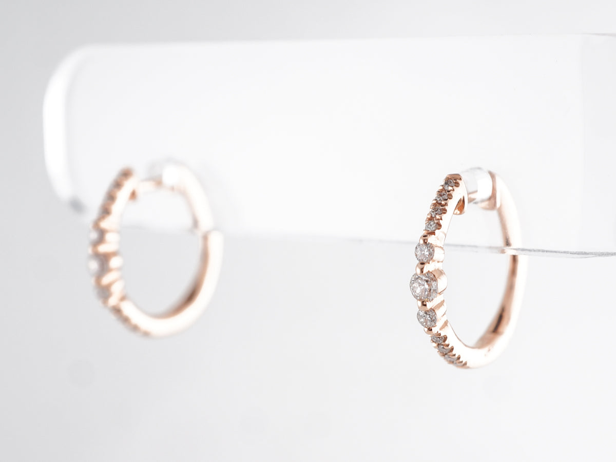 Petite Hoop Earrings w/ Round Brilliant Diamonds in Rose Gold