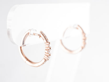 Petite Hoop Earrings w/ Round Brilliant Diamonds in Rose Gold