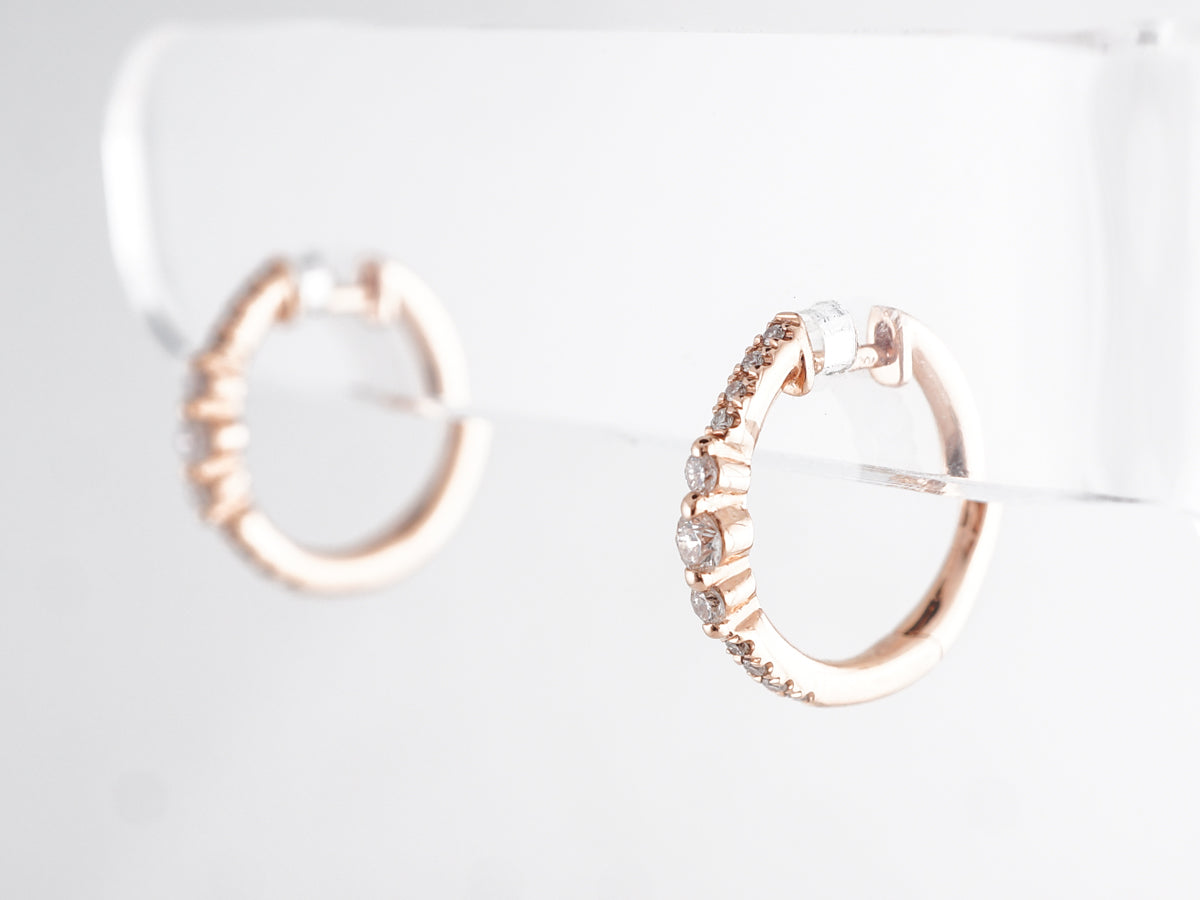 Petite Hoop Earrings w/ Round Brilliant Diamonds in Rose Gold