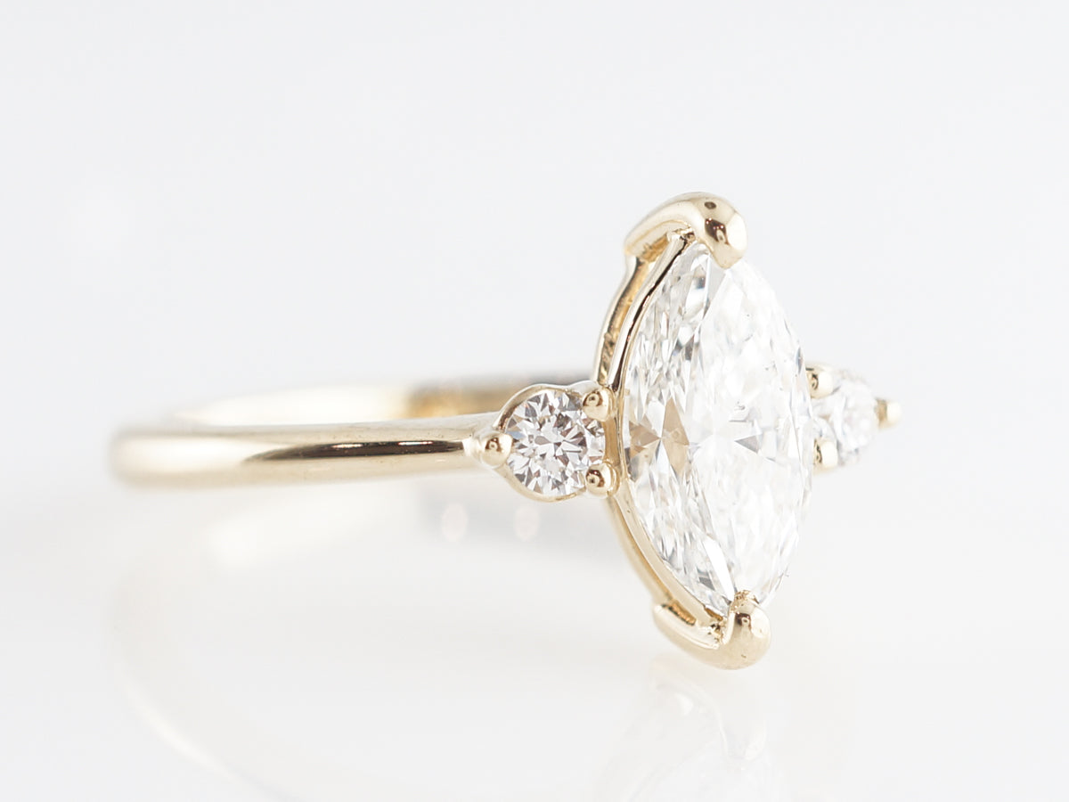 Three Stone Marquise Diamond Engagement Ring in 14K