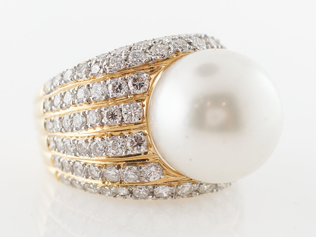 South Sea Pearl & Diamond Cocktail Ring in Yellow Gold