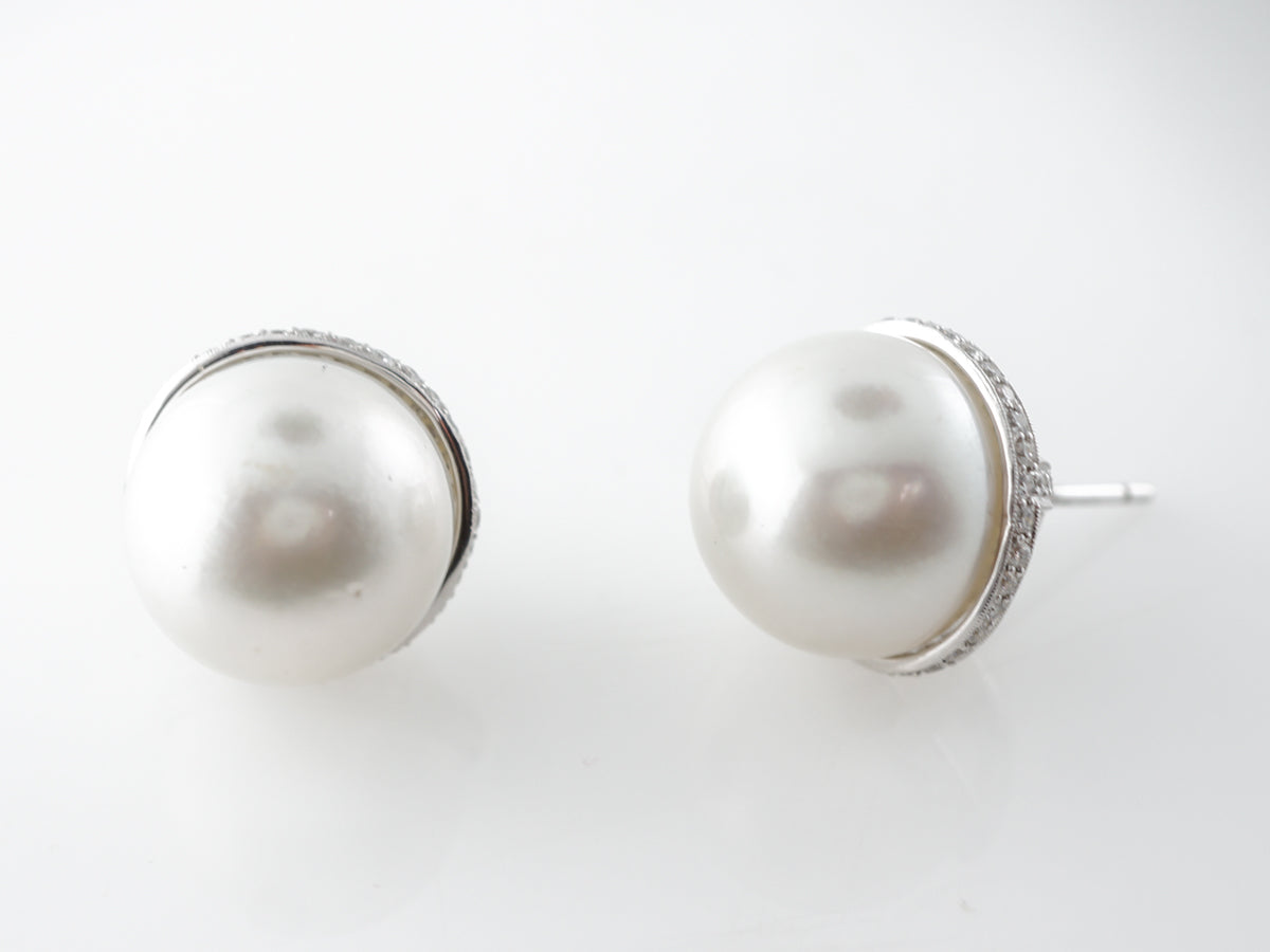 South Sea Pearl Earrings w/ Diamonds in Platinum