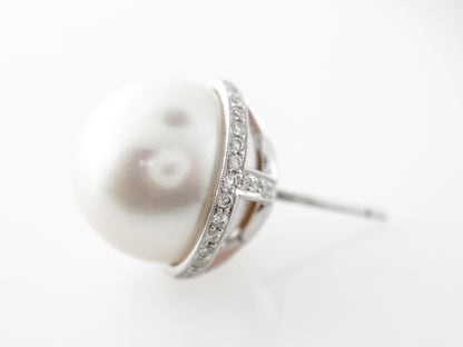 South Sea Pearl Earrings w/ Diamonds in Platinum