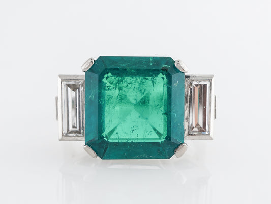 Square Cut Colombian Emerald w/ Diamond Cocktail Ring in Platinum