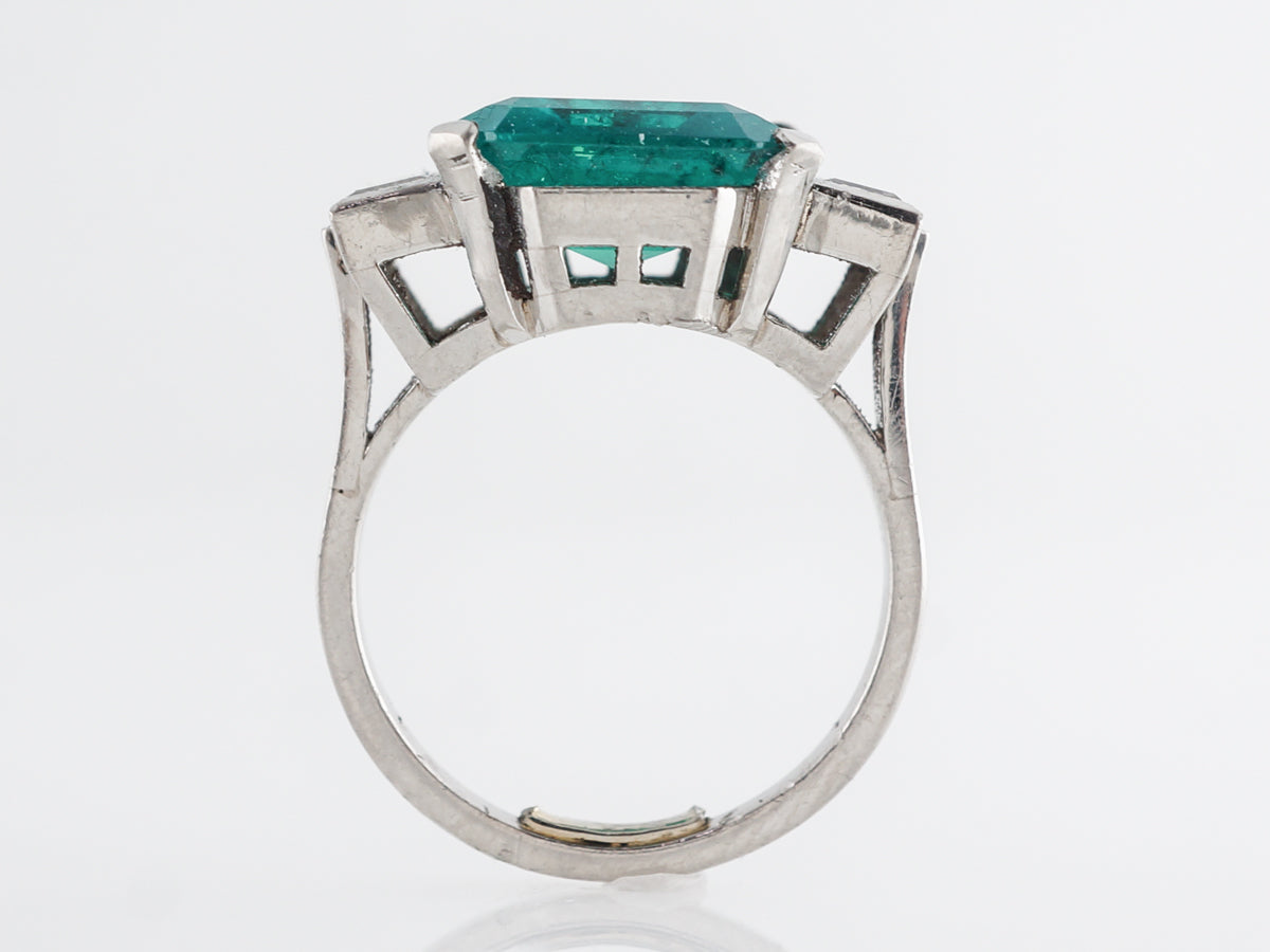 Square Cut Colombian Emerald w/ Diamond Cocktail Ring in Platinum