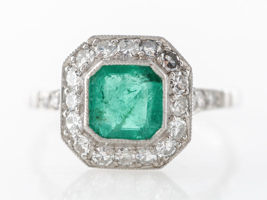 Square Cut Emerald & Diamond Engagement Ring in Platinum