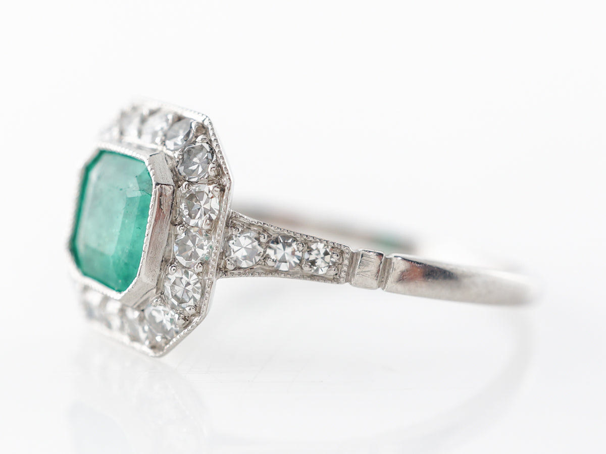 Square Cut Emerald & Diamond Engagement Ring in Platinum