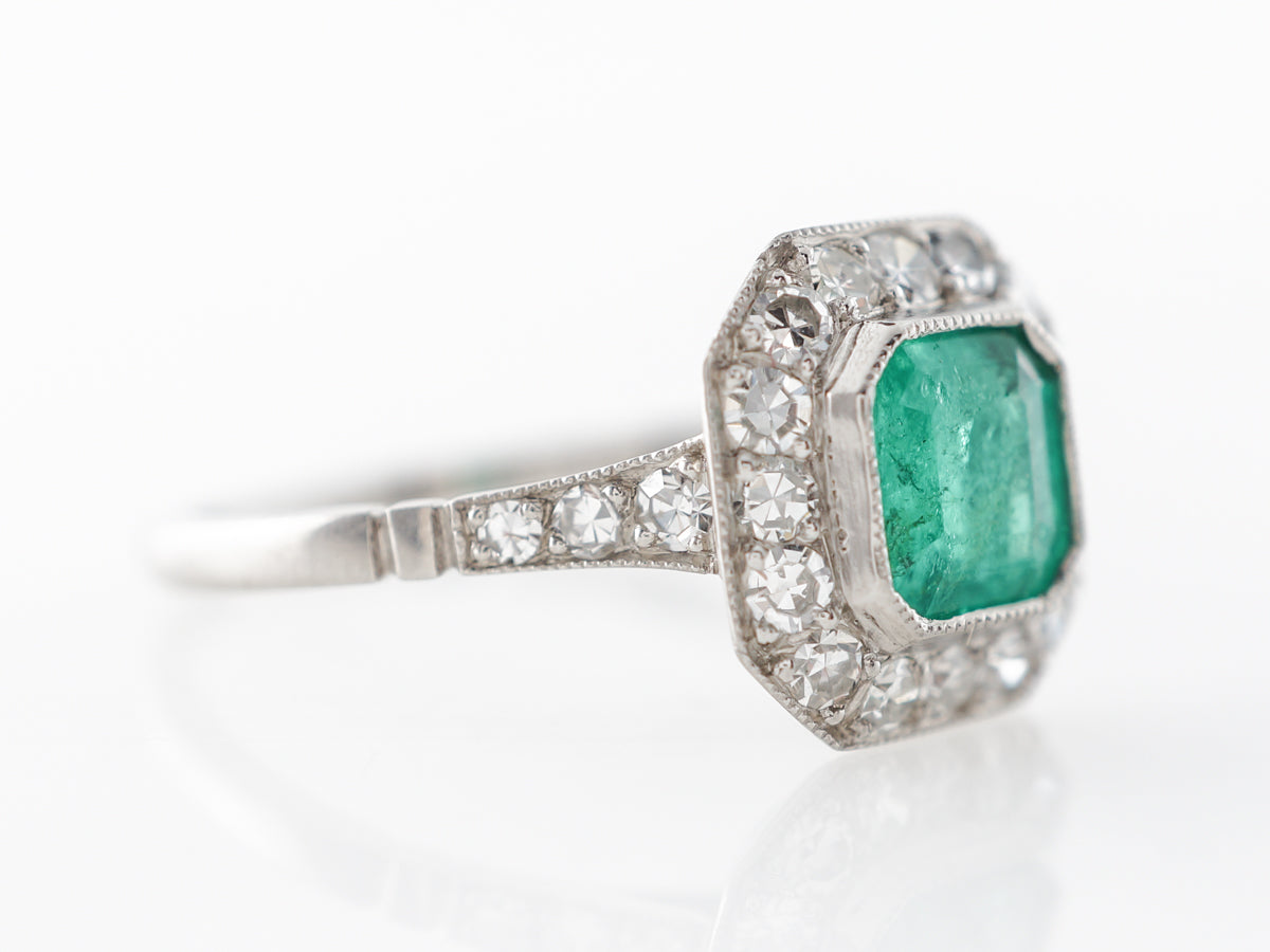 Square Cut Emerald & Diamond Engagement Ring in Platinum