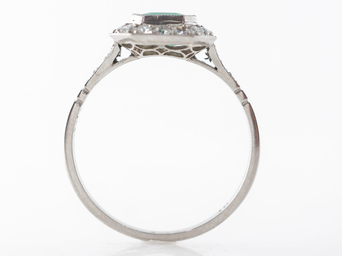 Square Cut Emerald & Diamond Engagement Ring in Platinum