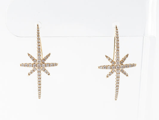 Star Burst Drop Earrings in Yellow Gold w/ Diamonds