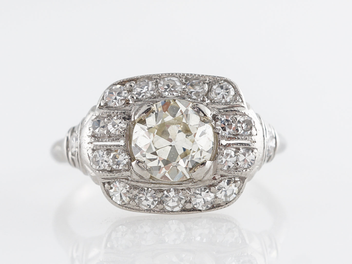 Art Deco Diamond Cluster Engagement Ring in Platinum
