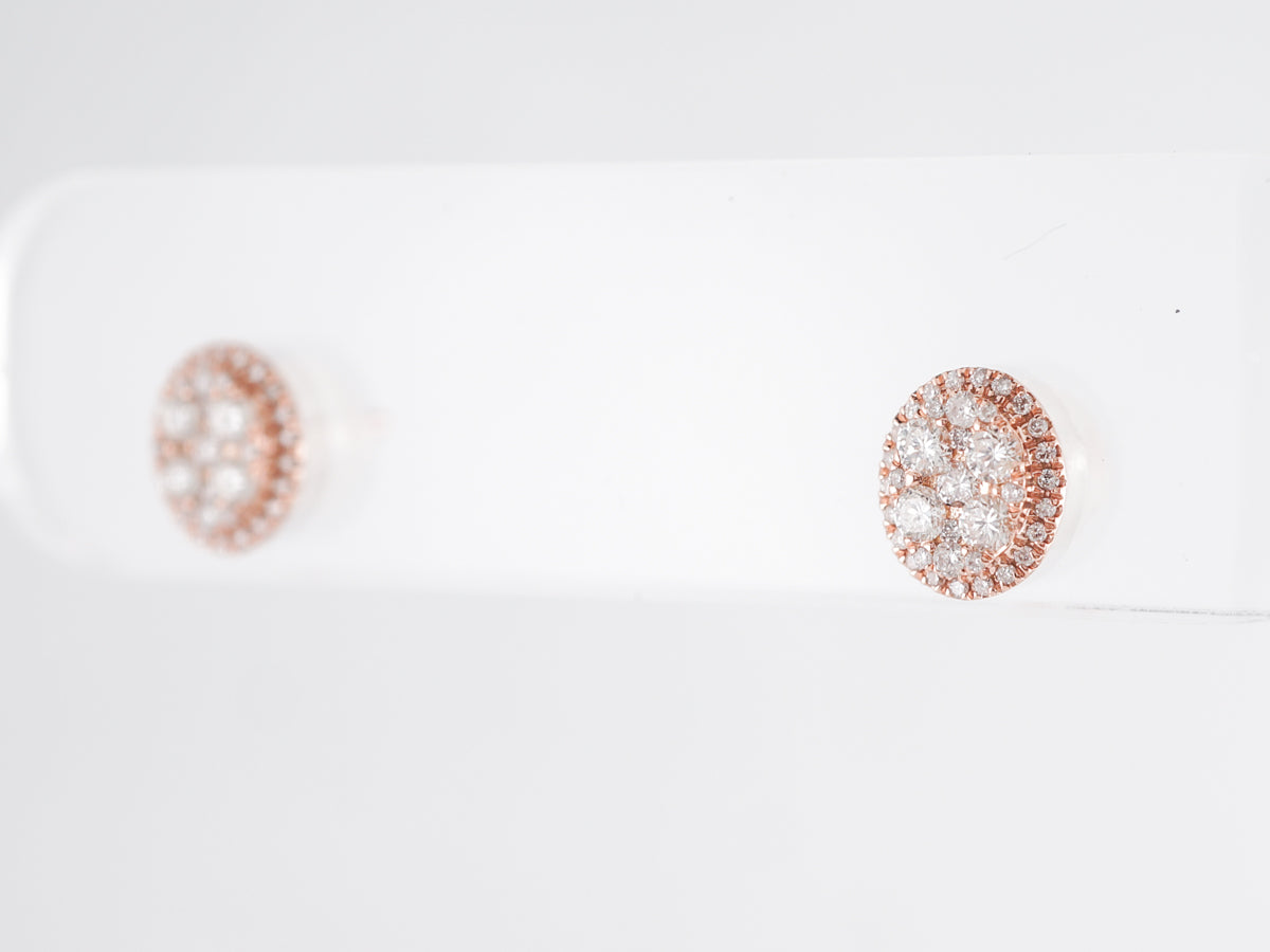 Oval Cluster Stud Diamond Earrings in 14K Rose Gold