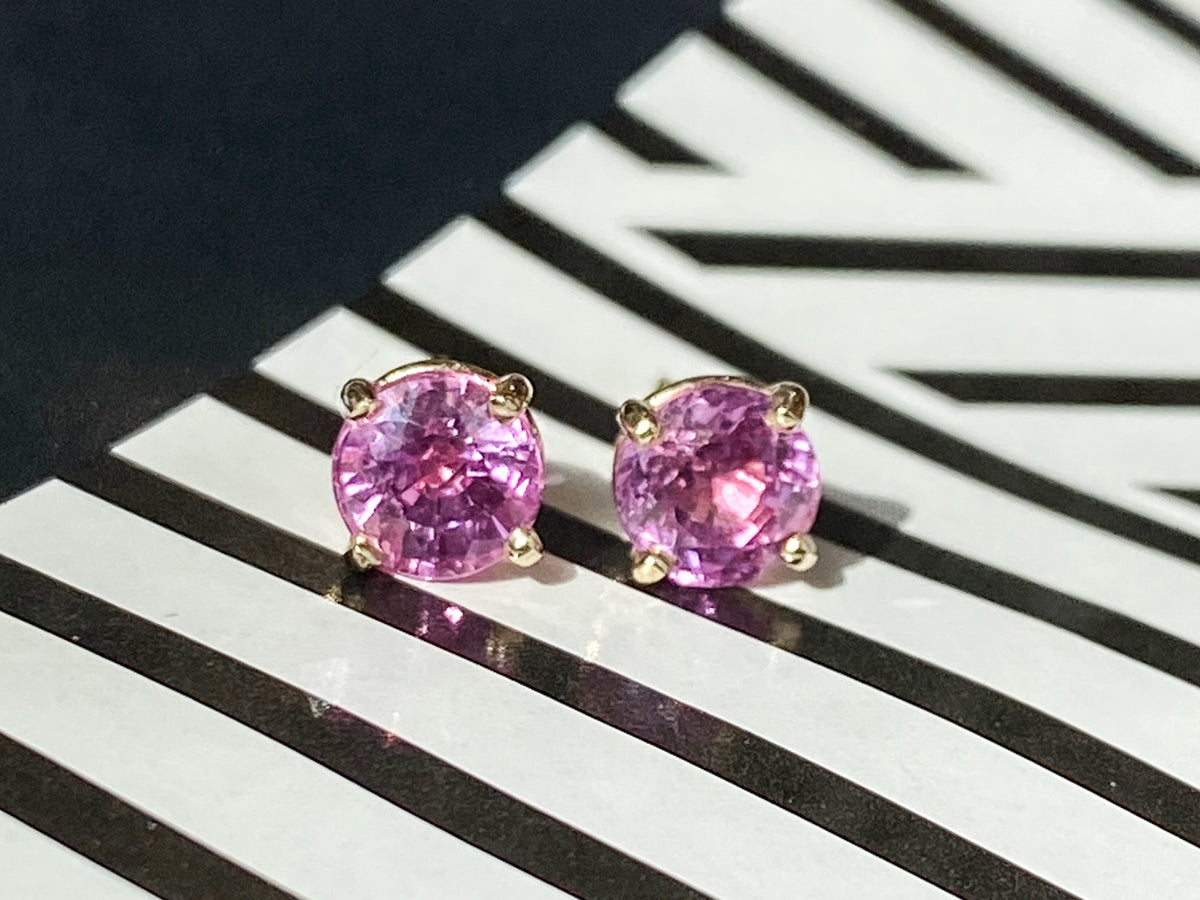 Pink Sapphire Stud Earrings in 14k White Gold
