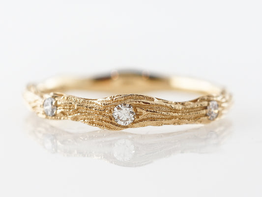 Textured Yellow Gold & Diamond Wedding Band 18k