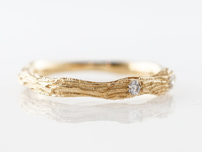 Textured Yellow Gold & Diamond Wedding Band 18k