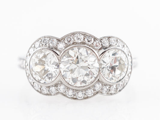 Three Stone Old European Cut Diamond Ring in Platinum