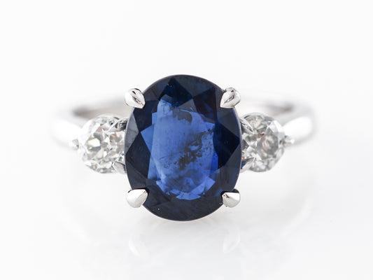 Oval Sapphire & Diamond Engagement Ring 18k White Gold