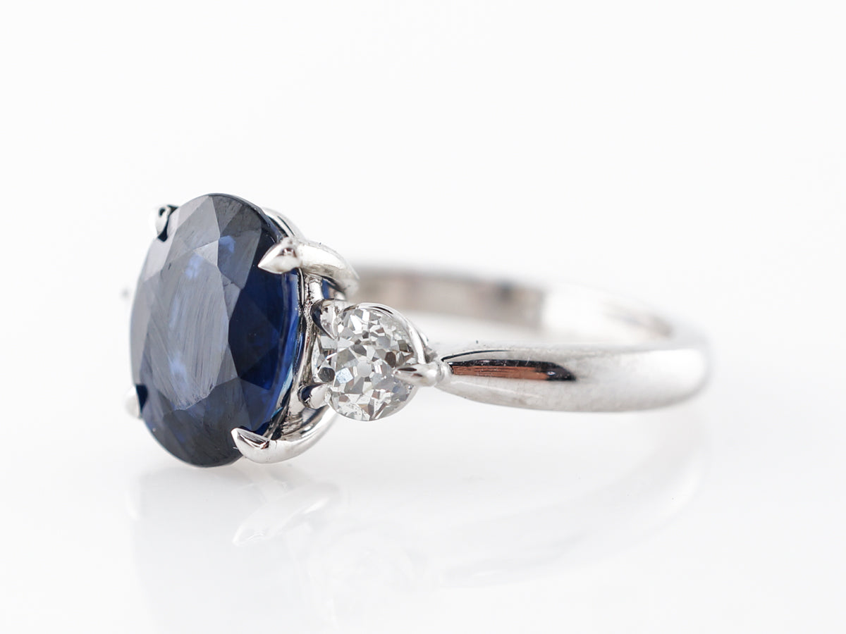 Oval Sapphire & Diamond Engagement Ring 18k White Gold