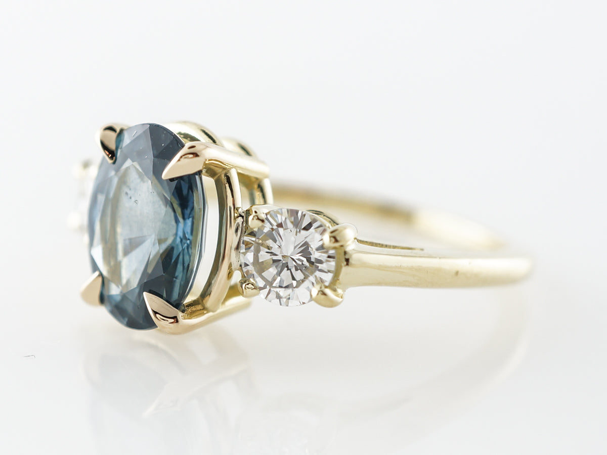 Three Stone Oval Sapphire & Diamond Engagement Ring