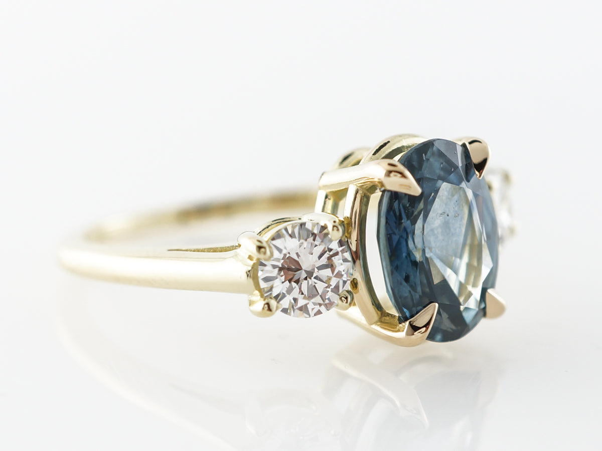 Three Stone Oval Sapphire & Diamond Engagement Ring