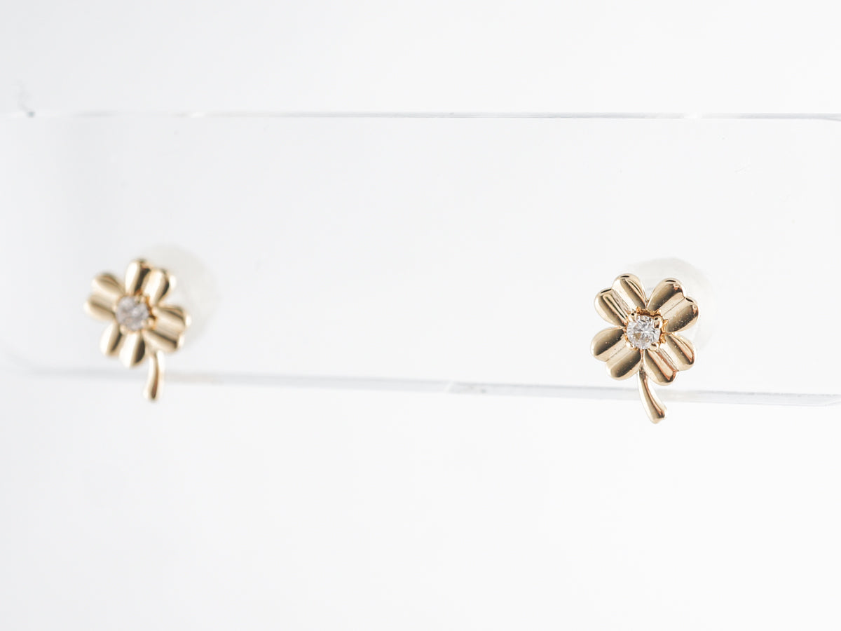 Small Diamond Clover Earrings 14K Yellow Gold