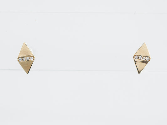 Triangle Earrings Modern .03 Round Brilliant Cut Diamonds in 14k Yellow Gold