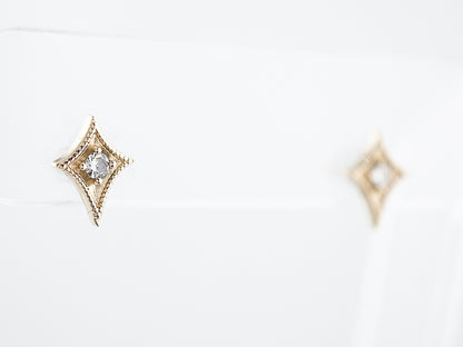 Triangle Earrings Modern .12 Round Brilliant Cut Diamonds in 14k Yellow Gold