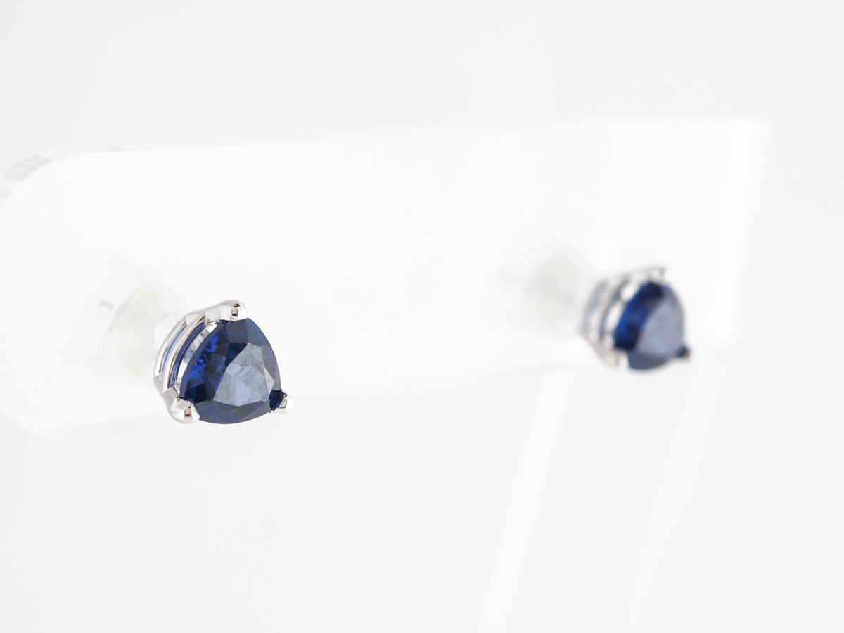 Trilliant Cut Sapphire Earring Studs 14K White Gold