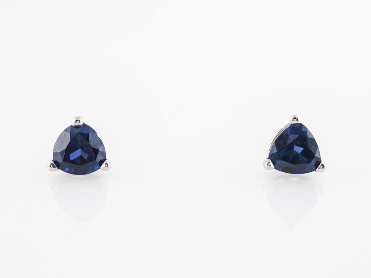 Trilliant Cut Sapphire Earring Studs 14K White Gold